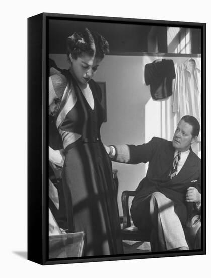 Emmet Joyce of Saks Examining His Design of This Dress of French Silk, WWII-Alfred Eisenstaedt-Framed Stretched Canvas