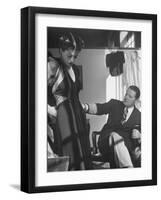 Emmet Joyce of Saks Examining His Design of This Dress of French Silk, WWII-Alfred Eisenstaedt-Framed Photographic Print