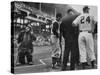 Emmet Kelly at Dodgers Game as Pirates Player Dick Groat and Dodger Manager Walter Alston confer-Yale Joel-Stretched Canvas