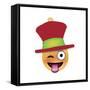 Emoji One Eye Xmas Hat-Ali Lynne-Framed Stretched Canvas