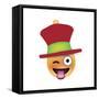 Emoji One Eye Xmas Hat-Ali Lynne-Framed Stretched Canvas