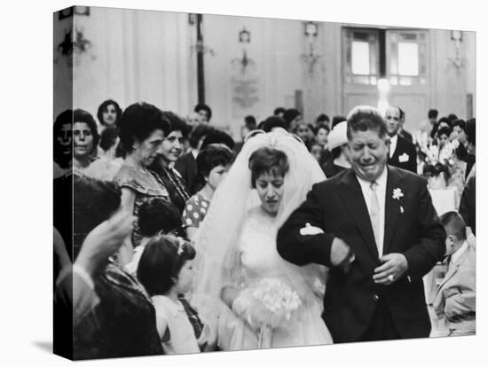 Emotional Italian Father Weeping as He Walks His Daughter Down the Aisle-Paul Schutzer-Stretched Canvas