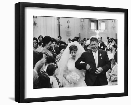 Emotional Italian Father Weeping as He Walks His Daughter Down the Aisle-Paul Schutzer-Framed Photographic Print
