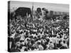 Emperor Haile Selassie Leaving Airplane and Waving to Welcoming Crowd-null-Stretched Canvas