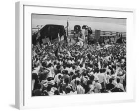 Emperor Haile Selassie Leaving Airplane and Waving to Welcoming Crowd-null-Framed Photographic Print