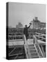 Emperor Hirohito Standing on Platform and Waving to the Crowd-Carl Mydans-Stretched Canvas