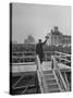 Emperor Hirohito Standing on Platform and Waving to the Crowd-Carl Mydans-Stretched Canvas