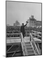 Emperor Hirohito Standing on Platform and Waving to the Crowd-Carl Mydans-Mounted Photographic Print