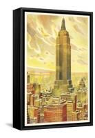 Empire State Building, Flaming Sky, New York City-null-Framed Stretched Canvas