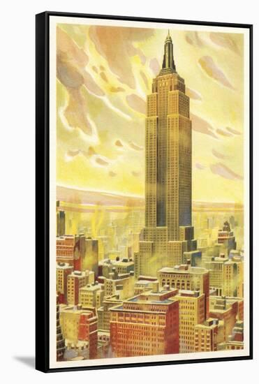 Empire State Building, Flaming Sky, New York City-null-Framed Stretched Canvas