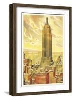 Empire State Building, Flaming Sky, New York City-null-Framed Art Print