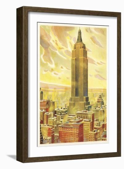 Empire State Building, Flaming Sky, New York City-null-Framed Art Print