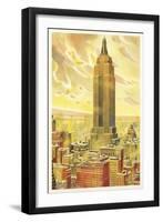 Empire State Building, Flaming Sky, New York City-null-Framed Art Print