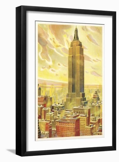 Empire State Building, Flaming Sky, New York City-null-Framed Art Print