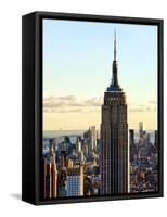 Empire State Building from Rockefeller Center at Dusk, Manhattan, New York City, United States-Philippe Hugonnard-Framed Stretched Canvas