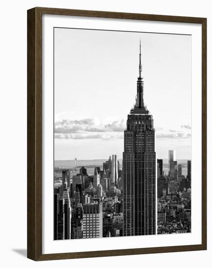 Empire State Building from Rockefeller Center at Dusk, Manhattan, NYC, Black and White Photography-Philippe Hugonnard-Framed Premium Photographic Print