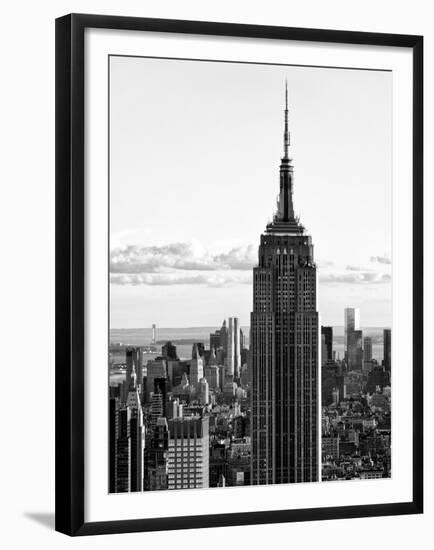 Empire State Building from Rockefeller Center at Dusk, Manhattan, NYC, Black and White Photography-Philippe Hugonnard-Framed Premium Photographic Print