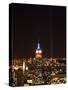 Empire State Building in Red, White and Blue as Columns of Light Soar from World Trade Center Site-null-Stretched Canvas