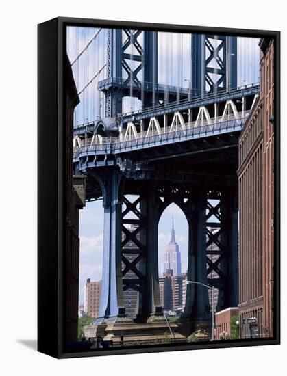 Empire State Building Seen Through the Manhattan Bridge, Brooklyn, New York, New York State, USA-Yadid Levy-Framed Stretched Canvas