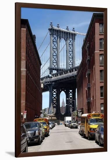 Empire State Building Underneath Brooklyn Bridge from DUMBO, Brooklyn-null-Framed Photo