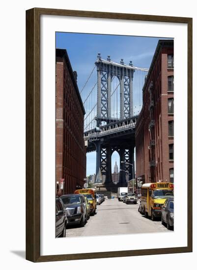 Empire State Building Underneath Brooklyn Bridge from DUMBO, Brooklyn-null-Framed Photo