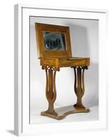 Empire Style Walnut Dressing Table with Brass Inlays, 1800-1825, Top Raised, Austria, 19th Century-null-Framed Giclee Print