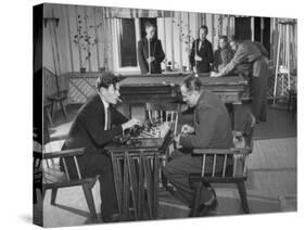 Employees of Mylly Koski Playing Pool and Chess in Game Room-Mark Kauffman-Stretched Canvas