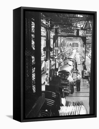 Employees Working on Cars as They Move Down Assembly Line-Ralph Morse-Framed Stretched Canvas