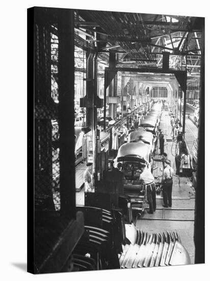 Employees Working on Cars as They Move Down Assembly Line-Ralph Morse-Stretched Canvas