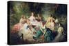 Empress Eugenie (1826-1920) Surrounded by Her Ladies-In-Waiting, 1855-Franz Xaver Winterhalter-Stretched Canvas