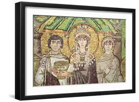 Empress Theodora with Her Court of Two Ministers and Seven Women, circa 547 AD-null-Framed Giclee Print