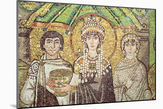 Empress Theodora with Her Court of Two Ministers and Seven Women, circa 547 AD-null-Mounted Giclee Print