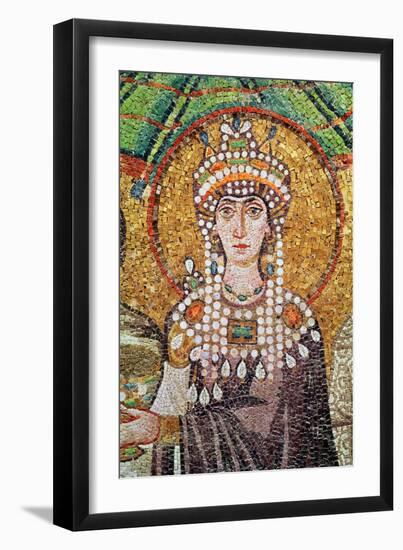 Empress Theodora with Her Court of Two Ministers and Seven Women, Detail of Theodora, circa 547 AD-null-Framed Premium Giclee Print