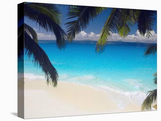 Empty Beach and Palms Trees, Seychelles, Indian Ocean, Africa-Sakis Papadopoulos-Stretched Canvas