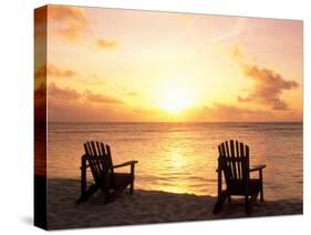 Empty Beach Chairs at Sunset, Denis Island, Seychelles-Sergio Pitamitz-Stretched Canvas