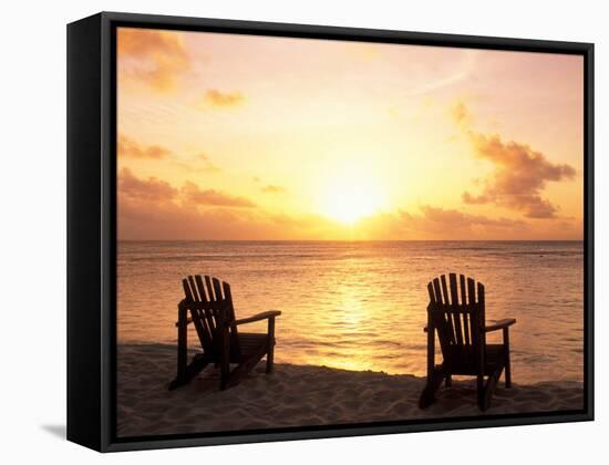 Empty Beach Chairs at Sunset, Denis Island, Seychelles-Sergio Pitamitz-Framed Stretched Canvas