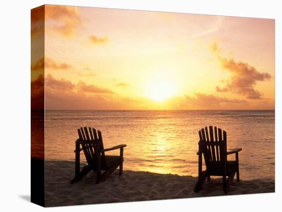 Empty Beach Chairs at Sunset, Denis Island, Seychelles-Sergio Pitamitz-Stretched Canvas