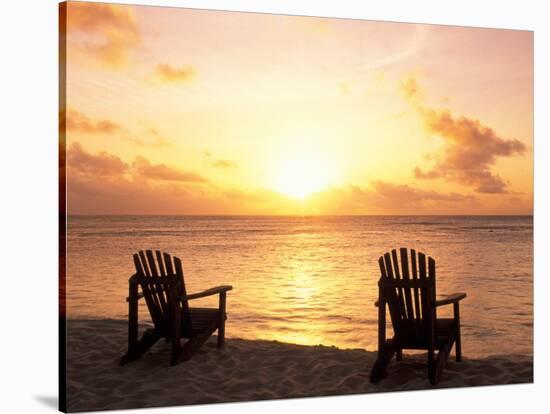 Empty Beach Chairs at Sunset, Denis Island, Seychelles-Sergio Pitamitz-Stretched Canvas