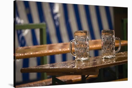 empty beer mugs on wet beer tables, Oktoberfest, Munich-Christine Meder stage-art.de-Stretched Canvas