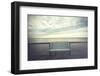 Empty Bench along the Boardwalk Overlooking the Currituck Sound in Duck in the Outer Banks of North-pdb1-Framed Photographic Print