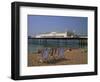 Empty Deck Chairs on the Beach and the Brighton Pier, Brighton, Sussex, England, United Kingdom-Miller John-Framed Photographic Print