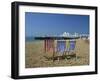 Empty Deck Chairs on the Beach and the Southsea Pier, Southsea, Hampshire, England, United Kingdom-Nigel Francis-Framed Photographic Print