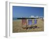 Empty Deck Chairs on the Beach and the Southsea Pier, Southsea, Hampshire, England, United Kingdom-Nigel Francis-Framed Photographic Print