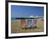 Empty Deck Chairs on the Beach and the Southsea Pier, Southsea, Hampshire, England, United Kingdom-Nigel Francis-Framed Photographic Print