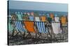 Empty Deckchairs on Pebble Beach in Devon, England, UK-Natalie Tepper-Stretched Canvas