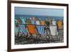 Empty Deckchairs on Pebble Beach in Devon, England, UK-Natalie Tepper-Framed Photo