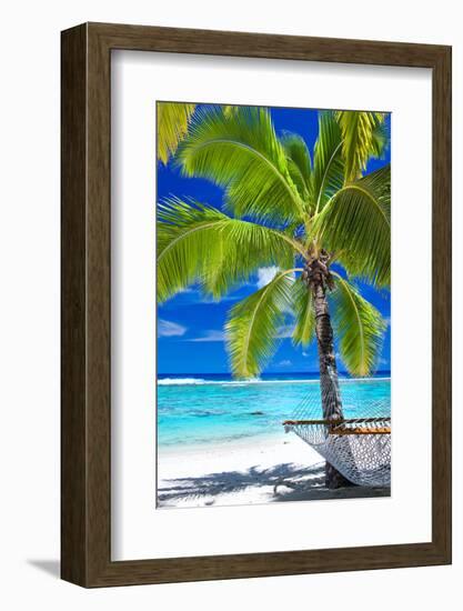 Empty Hammock under Palm Tree on Tropical Beach-Martin Valigursky-Framed Photographic Print