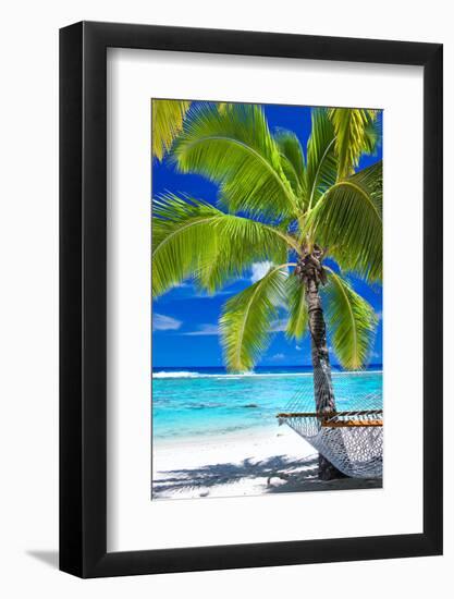 Empty Hammock under Palm Tree on Tropical Beach-Martin Valigursky-Framed Photographic Print