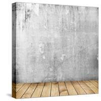 Empty Interior of Vintage Room with Grey Grunge Stone Wall and Old Wooden Floor-Olegkalina-Stretched Canvas