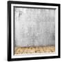 Empty Interior of Vintage Room with Grey Grunge Stone Wall and Old Wooden Floor-Olegkalina-Framed Art Print